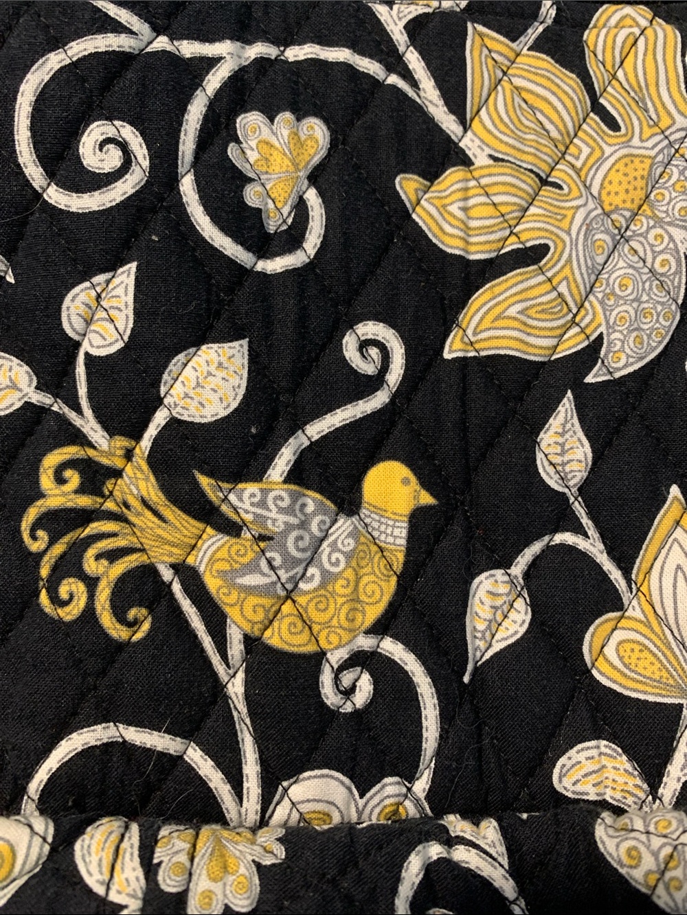 Quilted Floral Crossbody Shoulder Bag - Black & Yellow - Picture 6 of 12